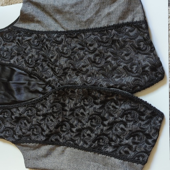 Chico's Vintage Vest Wool Black Embroidered Academia Size 2 Y2K Preppy Grunge - Picture 3 of 13
